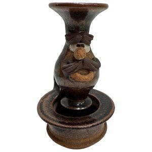VTG Robert Eakin Ugly Face 3D Stoneware Candle Holder Signed Rare HTF Whimsical